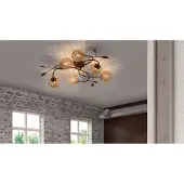 Paul Neuhaus Plafondlamp Greta, dimbaar, bruin / roest, Woon-/ Eetkamer, metaal, Landelijk, plafondlamp