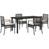 vidaXL 5-delige tuinset met kussens, zwart, van polyrotan
