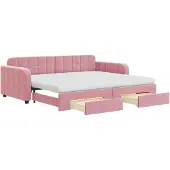 vidaXL Slaapbank met onderschuifbed en lades 100x200 cm fluweel roze
