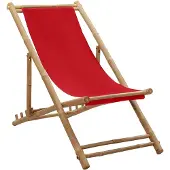 vidaXL Ligstoel bamboe en canvas rood