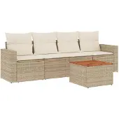 vidaXL 5-delige tuinmeubelset met kussens, beige, van polyrotan