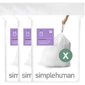 Simplehuman Code X Afvalzakken - 80 liter - 60 stuks - met Trekband - Wit