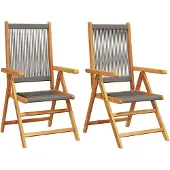 vidaXL Klapstoelen, 2 stuks, grijs, massief acaciahout en polypropyleen