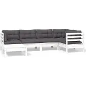 vidaXL 6-delige loungeset voor de tuin met kussens, wit, massief grenenhout