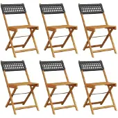 vidaXL Opklapbare stoelen, 6 stuks, zwart, van polyrotan en massief hout.