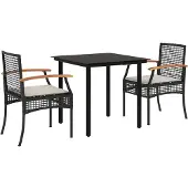 vidaXL 3-delige Tuinset met kussens poly rattan zwart