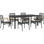 vidaXL 7-delige Tuinset met kussens poly rattan zwart
