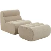 Sweeek Stoffen fauteuil getextureerde bouclé 1 zitplaats met voetenbankje Beige