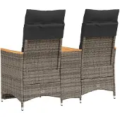 vidaXL Tuinbank 2-zits verstelbaar met tafel poly rattan grijs