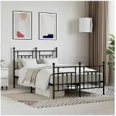 vidaXL Bedframe met hoofdeinde en voeteneinde, zwart metaal, 135x190 cm