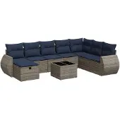 vidaXL 8-delige tuinmeubelset met kussens, grijs, polyrotan