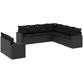 vidaXL 9-delige Loungeset met kussens poly rattan zwart