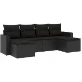 vidaXL 6-delige Loungeset met kussens poly rattan zwart