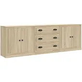 vidaXL Dressoirs 3 st bewerkt hout sonoma eiken