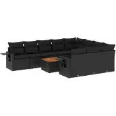 vidaXL 11-delige Loungeset met kussens poly rattan zwart