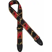 Fender 990681500 gitaarriem, 5cm breed, voorzien van logo, zwart-geel-rood