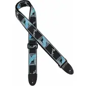 Fender 990681502 gitaarriem, 5cm breed, voorzien van logo, zwart-lichtgrijs-blauw