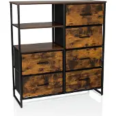 Hjh LIVING Ladekast RAGALA 84x30x92cm 6 lades 2 open vakken gerookte eik