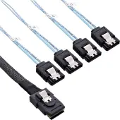 InLine SAS verbindingskabel, Mini SAS SFF8087 naar 4x SATA, crossover, OCF, 1m