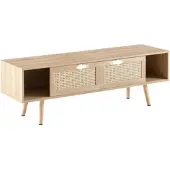 MODFU TV Meubel - Rattan - Schuifdeuren - Opbergruimte - Natuurlijk Hout
