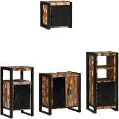 vidaXL Badkamermeubel Set 4 st Veelkleurig en Zwart