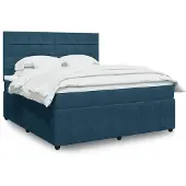 vidaXL Boxspring met matras fluweel donkerblauw 180x200 cm