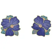 Behave - Dames oorbellen stekers - blauw bloemdesign - statement stijl