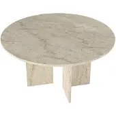 Vente-unique Ronde eettafel voor 6 personen - Beige travertijneffect - TOPANIA