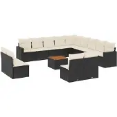 vidaXL 14-delige Loungeset met kussens poly rattan zwart