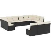 vidaXL 13-delige Loungeset met kussens poly rattan zwart
