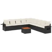 vidaXL 10-delige Loungeset met kussens poly rattan zwart