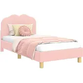 vidaXL Kinderen bedframe met hoofdboard Roze 80 x 160 cm Bouclé