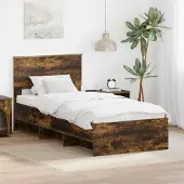 vidaXL Bedframe met hoofdeinde Rook Eiken 80 x 200 cm Bewerkt hout