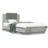 vidaXL Bedframe met hoofdeinde, betonkleur, 100x200 cm, houtvezelplaat