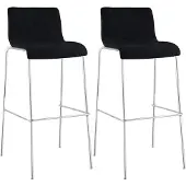 CLP Set van 2 barkrukken "Hover", stapelbaar, met stoffen bekleding, vierpotige constructie, belastbaar tot 150 kg | Kleur: zwart, frame: chroom
