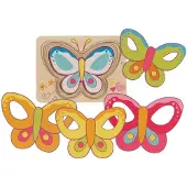 Goki Puzzel - Vlinders - 5 Delen - 5 Lagen - 15X11X1,5Cm - Hout - 2 Jaar
