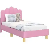 vidaXL Peuterbedframe met hoofdboard Roze 70 x 140 cm Stof