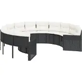 vidaXL Tuinbank met kussens, rond, zwart, van polyrotan