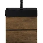 Guido Gusto Badkamermeubel Summer 60cm walnoot inclusief wastafel robuust mat zwart met kraangat