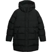 Superdry Dames Middellange Gewatteerde Sportjas met Capuchon zwart (S), Casual, Polyester W5012179A