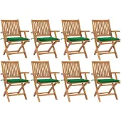 vidaXL Klapstoelen met kussens, 8-delig, massief teak hout