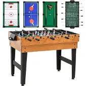HOMCOM -Multigame Spieltisch-MDF, Stahl-107L x 61B x 84,5H cm-Naturholz+Schwarz