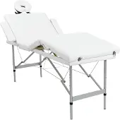 vidaXL Table pliable de massage Blanc crème 4 zones au cadre aluminium