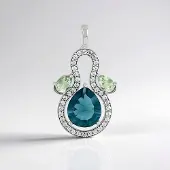 Cavill - Hanger 925 Sterling Zilver met platina laag - 5,61 ct Petrol Fluoriet - Groene Amethist peervormig - Zirkonia pavé - Elegant & Uniek Design