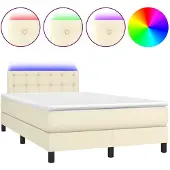 vidaXL Boxspring met matras en LED kunstleer crèmekleurig 120x200 cm