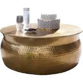 Wohnling salontafel KARAM 75x31x75 cm aluminium gouden bijzettafel oosterse rond | Plat gehamerd koffietafeltje metaal Design salontafel modern | Tafel klein Indiaas stub tafel klein - WL5.453