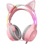Onikuma X15Pro Gaming Hoofdtelefoon, roze, met kattenoren