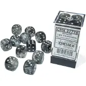 Chessex Borealis D6 16mm Licht Rook/Zilver Lichtgevende Dobbelsteen Set (12 stuks)