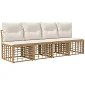 vidaXL Tuinset met 9 zitplaatsen, natuurlijke kleur en crème-witte polyester bekleding
