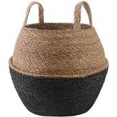 vidaXL Plantenpot met handvatten Zwart Ø 32 x 32 cm 100% Zeegras